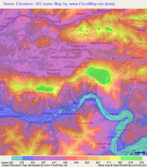 Desen,Slovenia Elevation Map