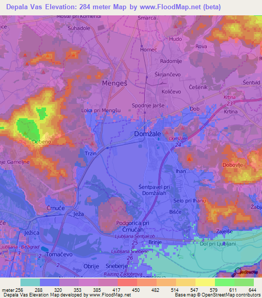 Depala Vas,Slovenia Elevation Map
