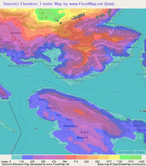 Denovici,Montenegro Elevation Map