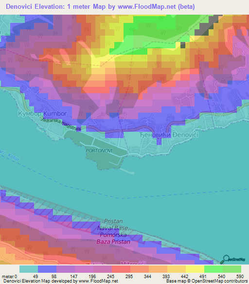 Denovici,Montenegro Elevation Map