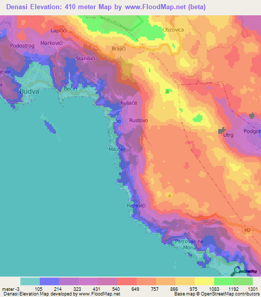 Denasi,Montenegro Elevation Map