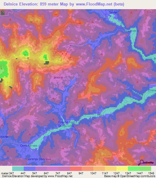 Delnice,Slovenia Elevation Map