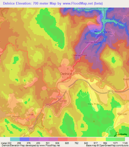 Delnice,Croatia Elevation Map