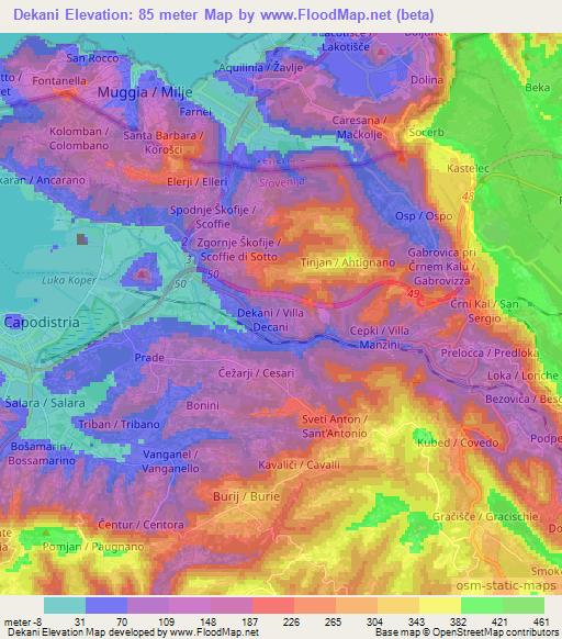 Dekani,Slovenia Elevation Map