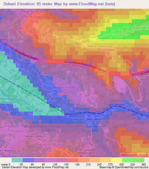 Dekani,Slovenia Elevation Map