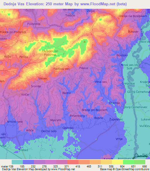 Dednja Vas,Slovenia Elevation Map