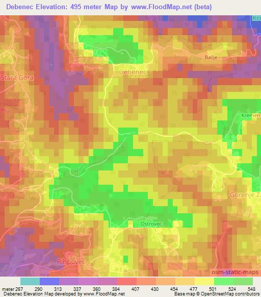 Debenec,Slovenia Elevation Map