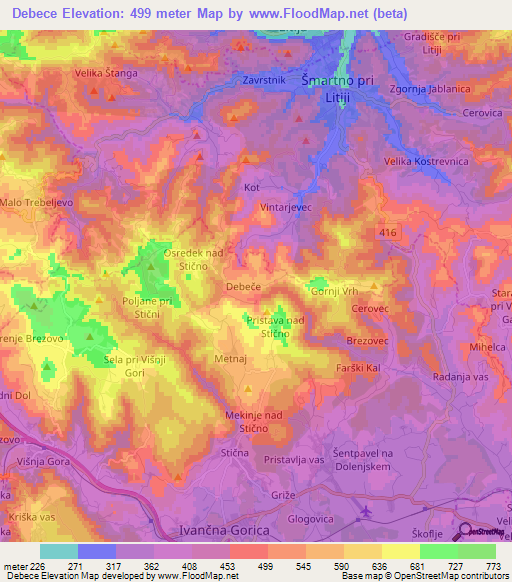 Debece,Slovenia Elevation Map