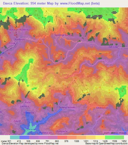 Davca,Slovenia Elevation Map