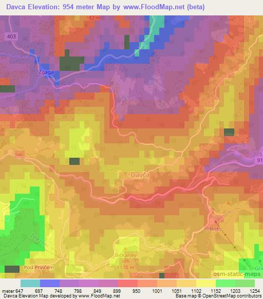 Davca,Slovenia Elevation Map