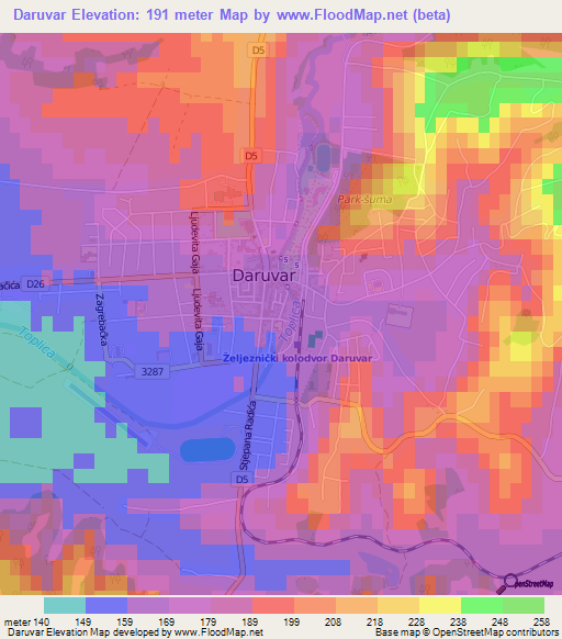 Daruvar,Croatia Elevation Map