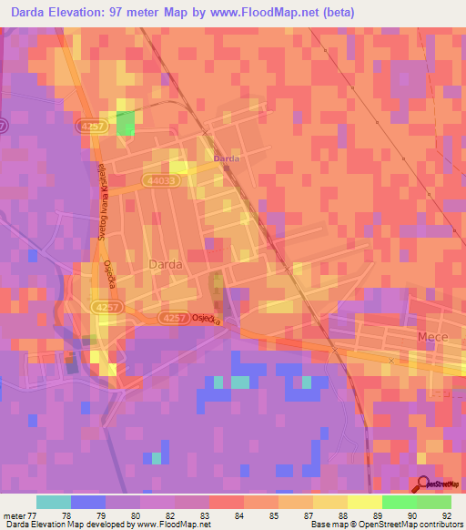 Darda,Croatia Elevation Map