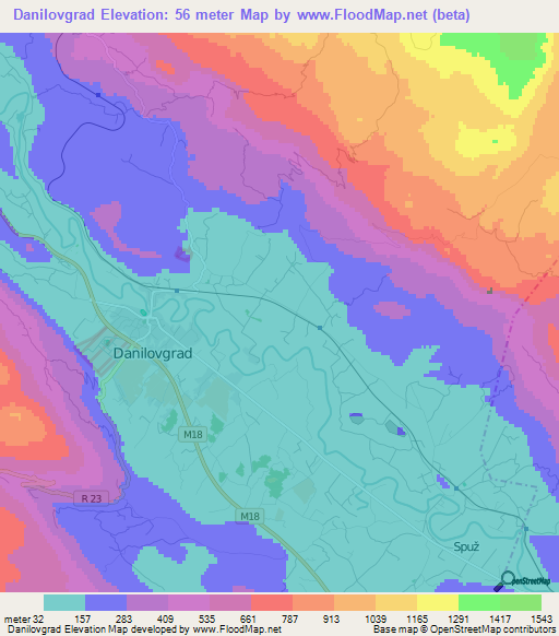 Danilovgrad,Montenegro Elevation Map