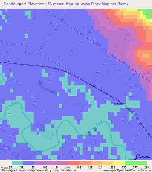 Danilovgrad,Montenegro Elevation Map