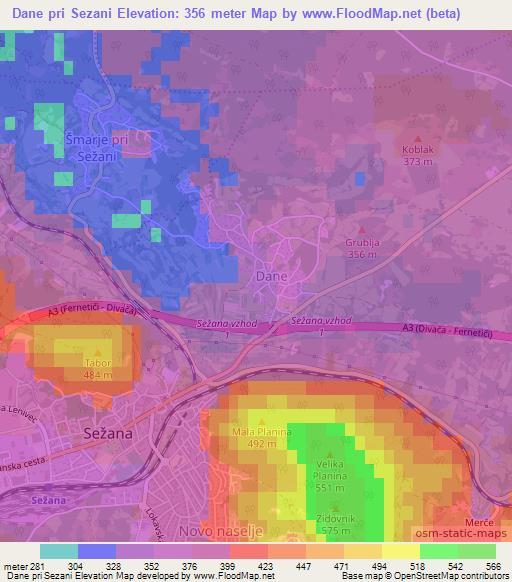 Dane pri Sezani,Slovenia Elevation Map
