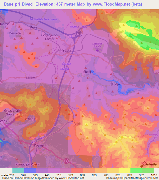 Dane pri Divaci,Slovenia Elevation Map