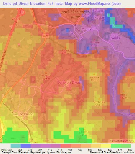 Dane pri Divaci,Slovenia Elevation Map