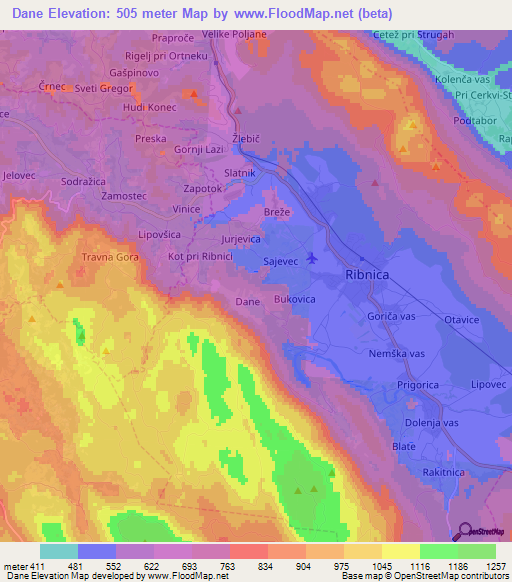 Dane,Slovenia Elevation Map