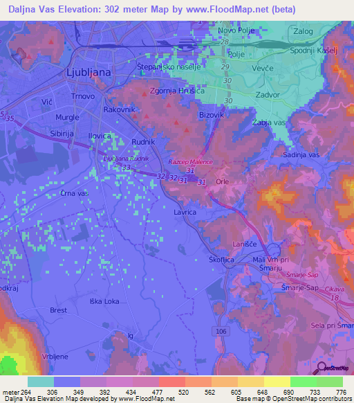 Daljna Vas,Slovenia Elevation Map