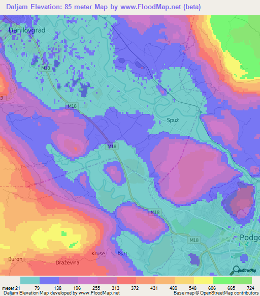 Daljam,Montenegro Elevation Map