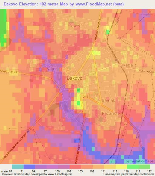 Dakovo,Croatia Elevation Map