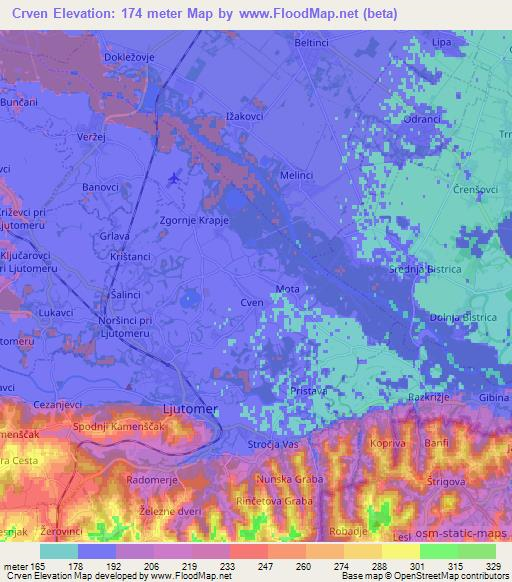 Crven,Slovenia Elevation Map