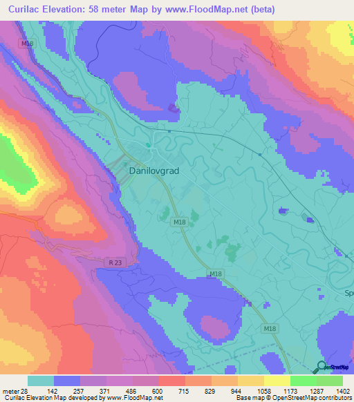 Curilac,Montenegro Elevation Map