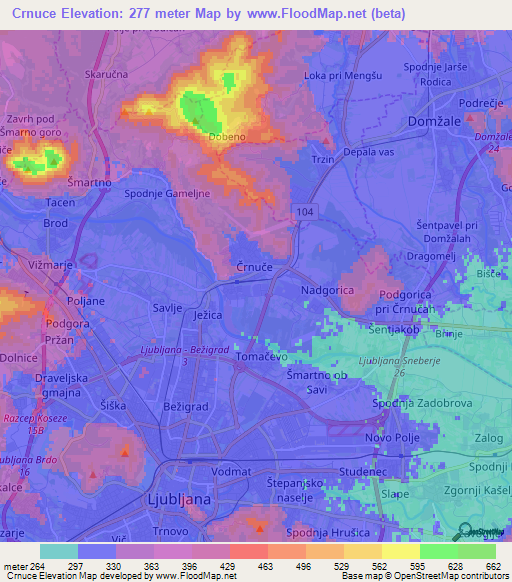 Crnuce,Slovenia Elevation Map
