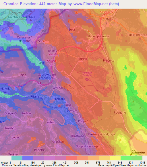 Crnotice,Slovenia Elevation Map