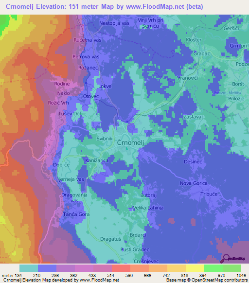 Crnomelj,Slovenia Elevation Map