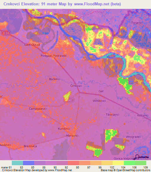 Crnkovci,Croatia Elevation Map