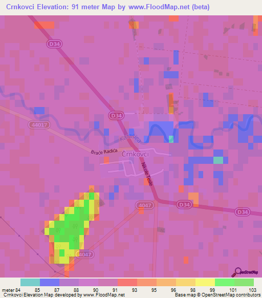 Crnkovci,Croatia Elevation Map