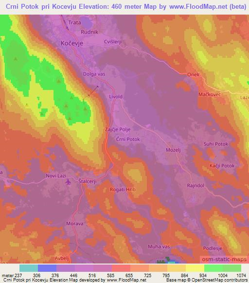 Crni Potok pri Kocevju,Slovenia Elevation Map