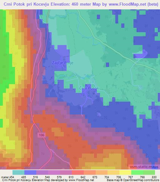 Crni Potok pri Kocevju,Slovenia Elevation Map