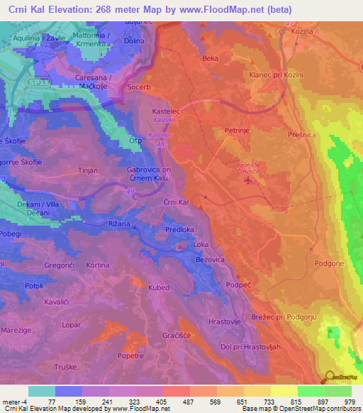 Crni Kal,Slovenia Elevation Map