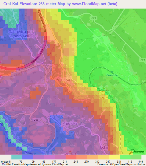 Crni Kal,Slovenia Elevation Map