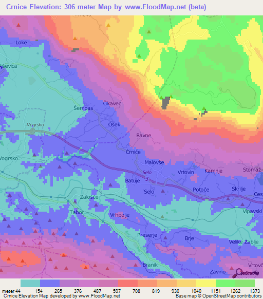 Crnice,Slovenia Elevation Map