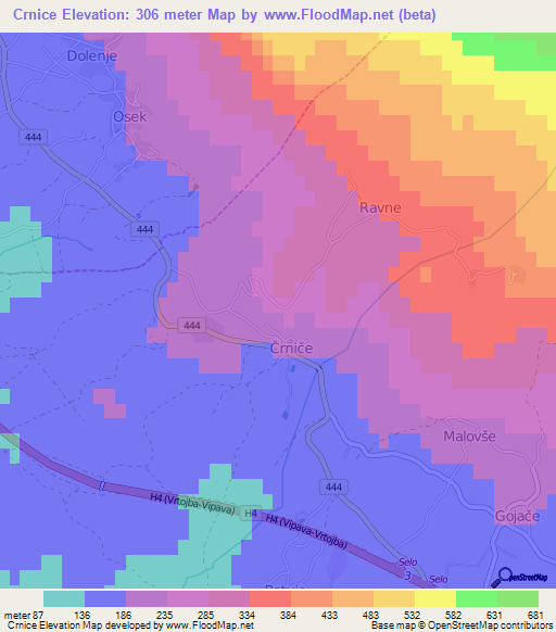 Crnice,Slovenia Elevation Map