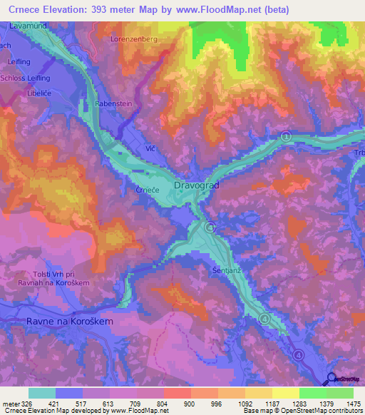 Crnece,Slovenia Elevation Map