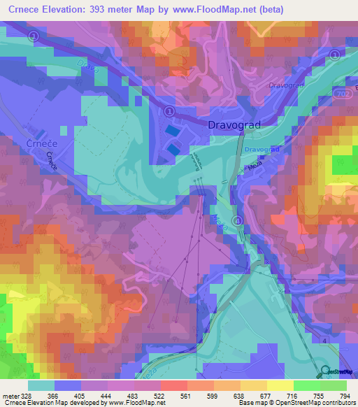 Crnece,Slovenia Elevation Map