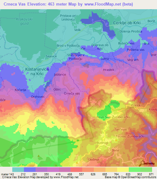 Crneca Vas,Slovenia Elevation Map