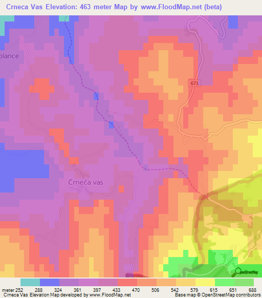 Crneca Vas,Slovenia Elevation Map