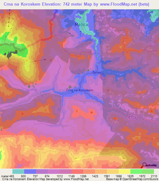 Crna na Koroskem,Slovenia Elevation Map