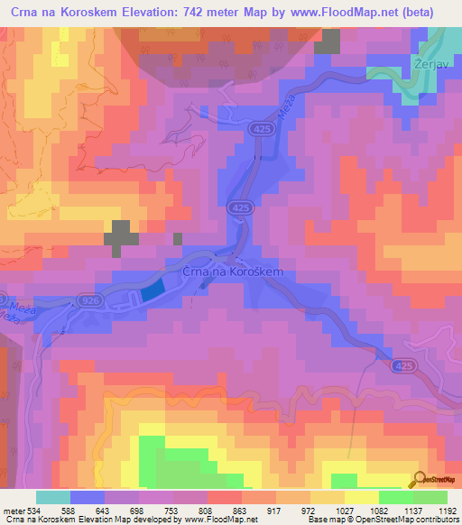 Crna na Koroskem,Slovenia Elevation Map