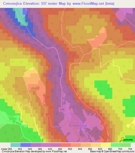 Crmosnjice,Slovenia Elevation Map