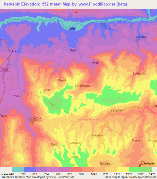 Kerkebir,Turkey Elevation Map