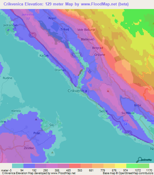 Crikvenica,Croatia Elevation Map