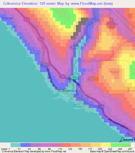 Crikvenica,Croatia Elevation Map