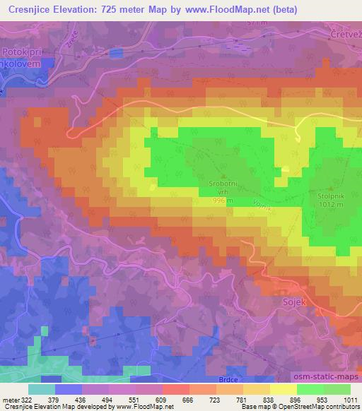 Cresnjice,Slovenia Elevation Map