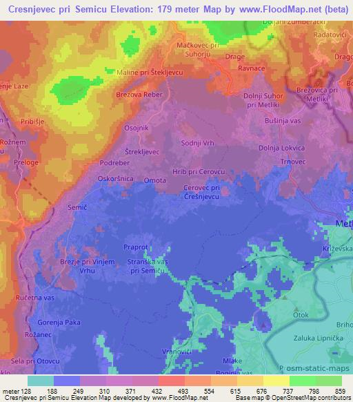Cresnjevec pri Semicu,Slovenia Elevation Map